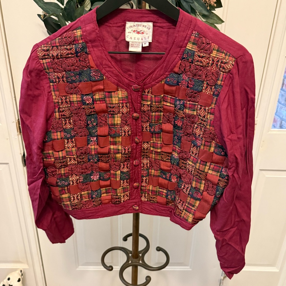 Vintage Country Wear Embroidered Patchwork Cropped Lightweight Jacket M